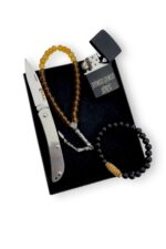 4 Parça Doğum Günü Hediyesi Çelik Çakı Kehribar Renk Tespih Benzinli Çakmak Otantik Bileklik - Görsel 2