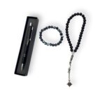 İsim Yazılabilir Tükenmez Kalem Özel Kutusunda Siyah Tesbih Ve Bileklik Eko Set