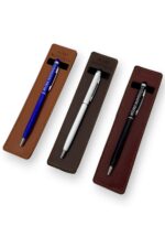 Öğretmenler Günü Hediyesi 3'lü İsme Özel Slim Touch Pen Tükenmez Kalem El Yapımı Deri Kalem Kılıflı