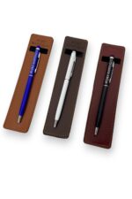 Öğretmenler Günü Hediyesi 3'lü İsme Özel Slim Touch Pen Tükenmez Kalem El Yapımı Deri Kalem Kılıflı - Görsel 3